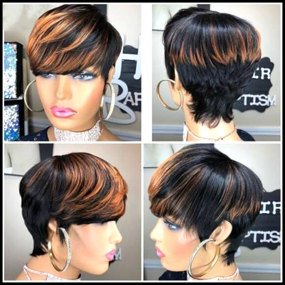 Pixie Cut Wig Human Hair Short Straight Layered Bangs Glueless Natural main image 4